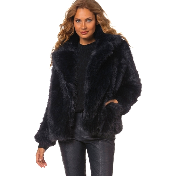 ZADIG & VOLTAIRE Freeze Faux Fur Coat Black/Green 3-Pocket Front Zip Close M/L - Picture 10 of 16